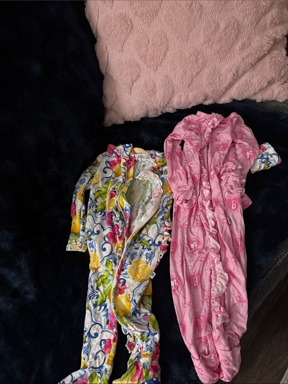 Pink Barbie bamboo Heart-Print Onesie & Carpe Lemon - Soft Ruffled One-Piece